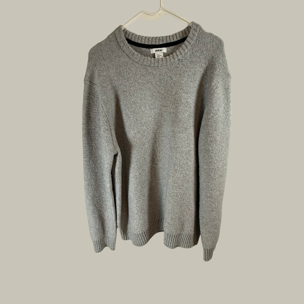 Jason Wu Womens XL Grey Crewneck Knit Sweater Long Sleeve Heathered Ribbed Trim